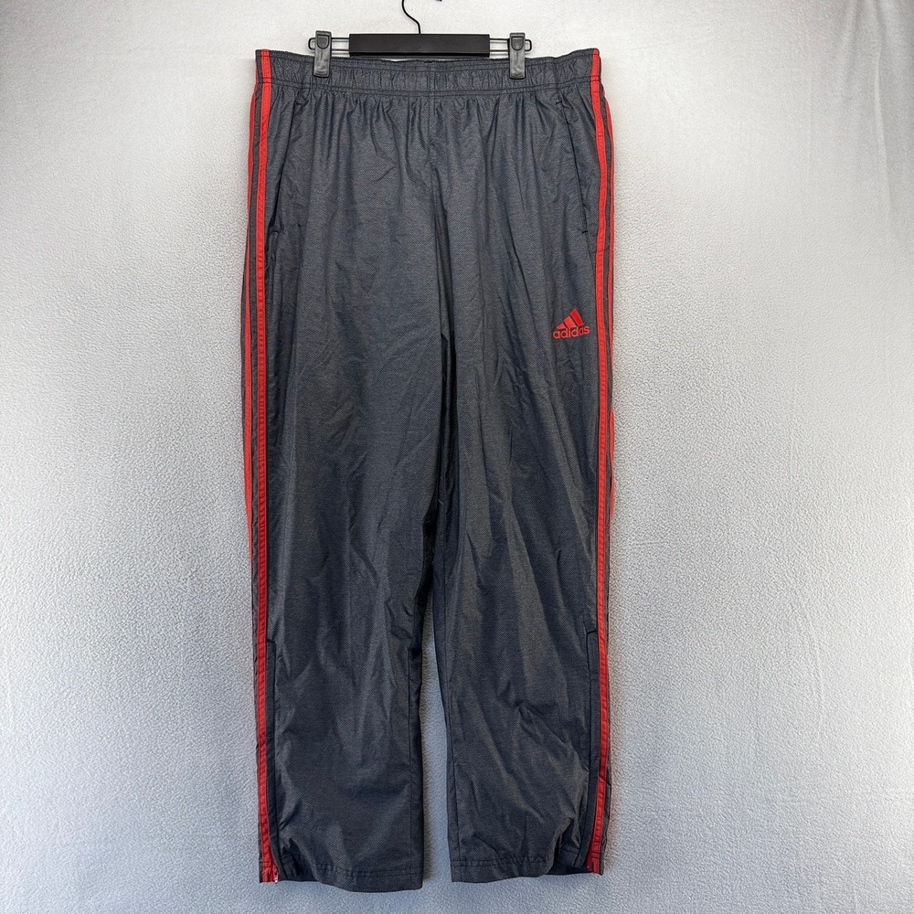 Vintage Adidas Track Pants Mens XL Gray Red Baggy Wind Windbreaker y2k 2000s